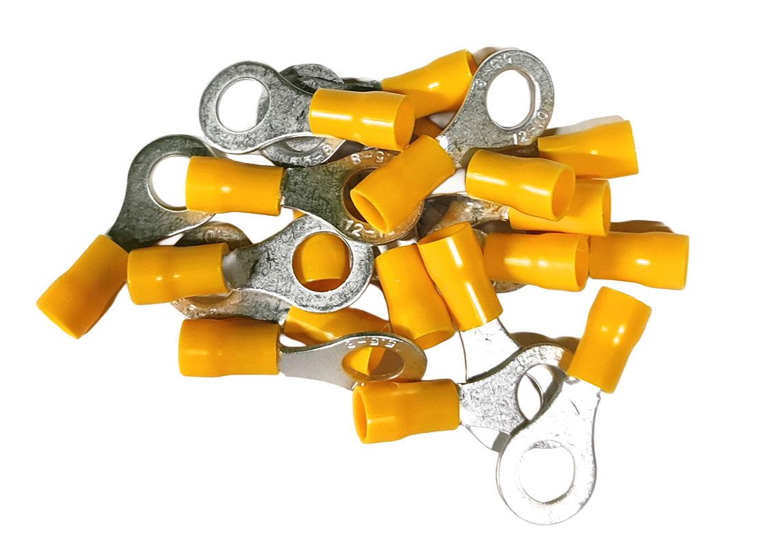 100 COSSES JAUNES À OEIL DIAMÈTRE 8 mm - SECTION CÂBLE :2,63-6,64 mm² (DIAMÈTRE FIXATIONS : 8 mm)